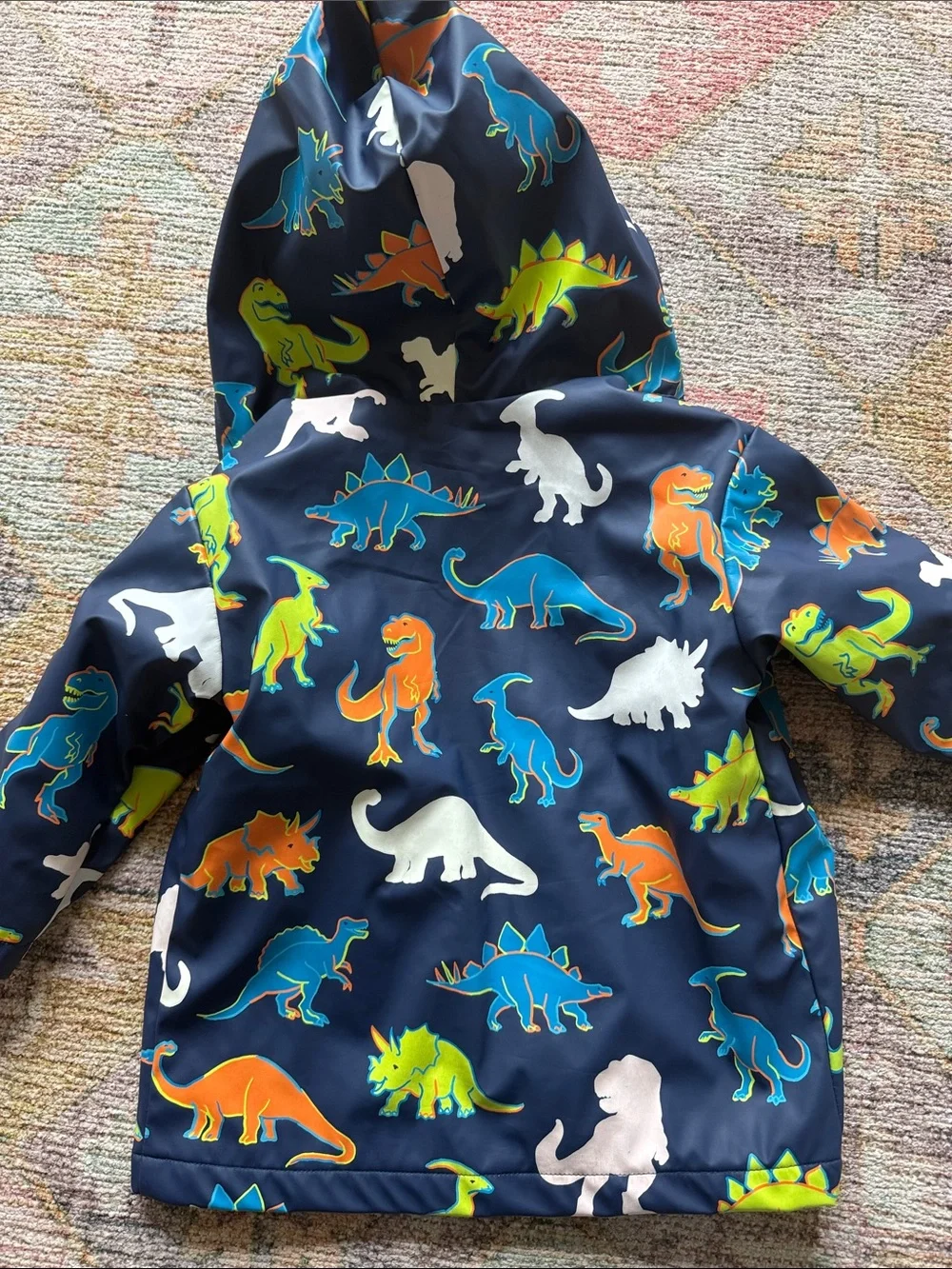 Kids Navy Dino Rain Jacket with Hood